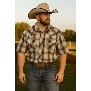 Wrangler RUSTLER Black White Plaid Snap Button Up Shirt Top  Mens Size Large